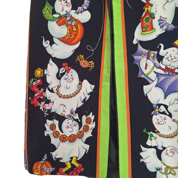 Halloween Vest Whimsical Cotton black orange lime Ghosts Homemade VTG small med - Picture 4 of 11